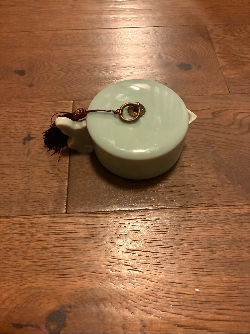 Celadon Ru Kiln Ceramic Porcelain Ink Dish Brush Washer Brass Ring Tassel